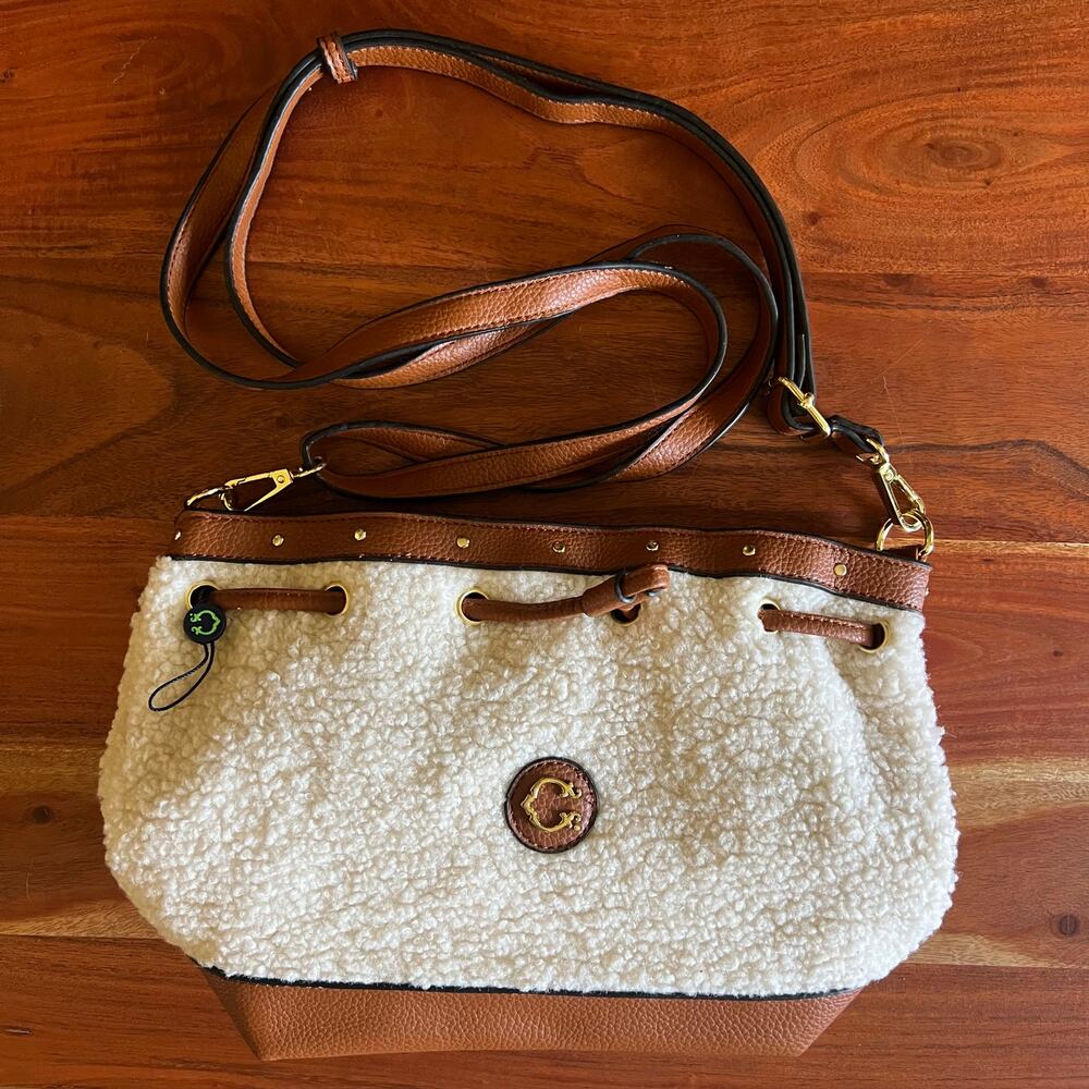 C Wonder Charlotte Sherpa Convertible Backpack Purse Bucket Bag Cognac Brown - Picture 8 of 16